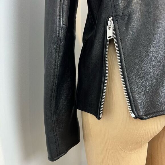 Zara Studio Women’s XS/S Black Goat Leather Motorcycle Jacket Oversized Rock - Picture 7 of 16